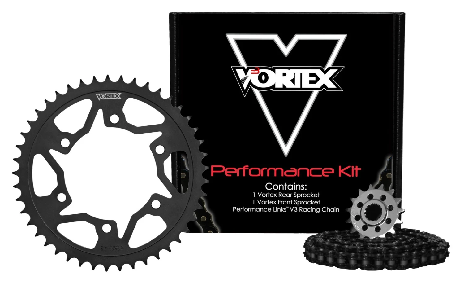 Vortex V3 WSS Chain And Sprocket Kit Kawasaki ZX6 1993-2003 Black Chain [Open Box]
